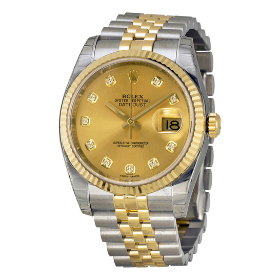 Pre-owned Pre-owned Rolex Oyster Perpetual Datejust 36 Automatic Chronometer Diamond Champagne Dial Men’s Watch 116233-CDJ