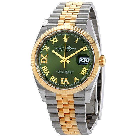 Rolex Datejust 36 Olive Green Diamond Dial Men’s Stainless Steel and 18kt Yellow Gold Jubilee Watch 126233GNRDJ