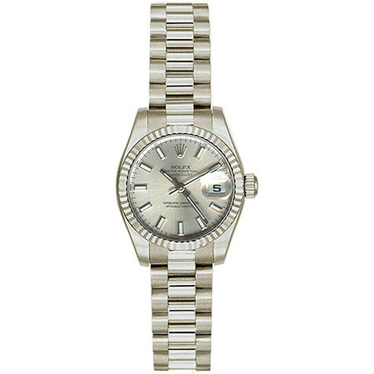 Rolex Lady-Datejust 26 Silver Dial 18K White Gold President Automatic Ladies Watch 179179SSP